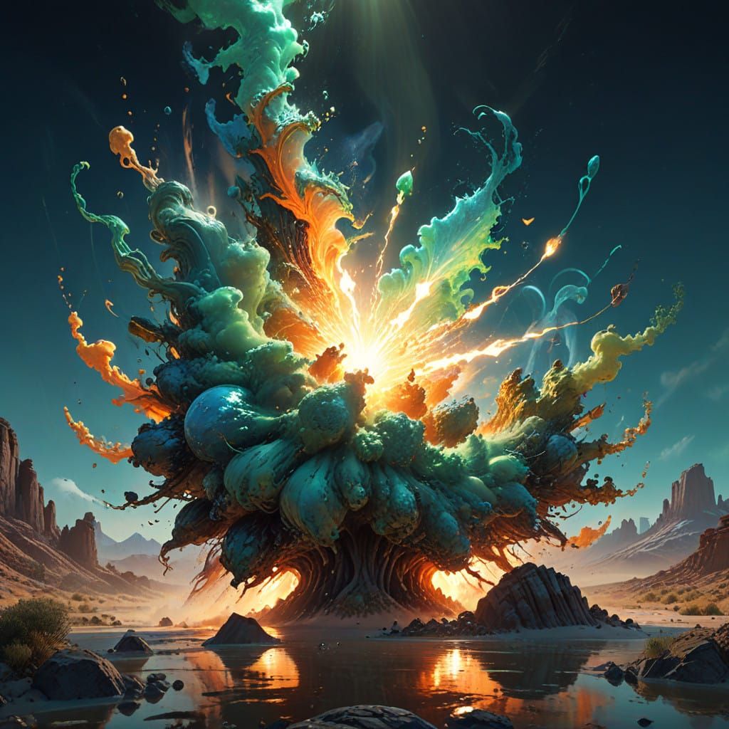 Vast Green Desert Explosion Radiates Ethereal Light