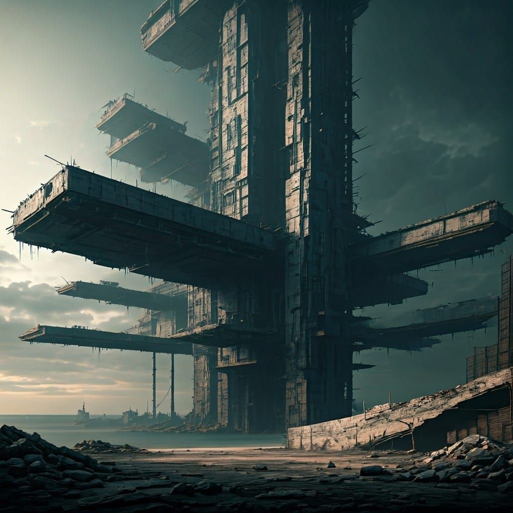 Cyberpunk Cityscape of Futuristic Megastructure