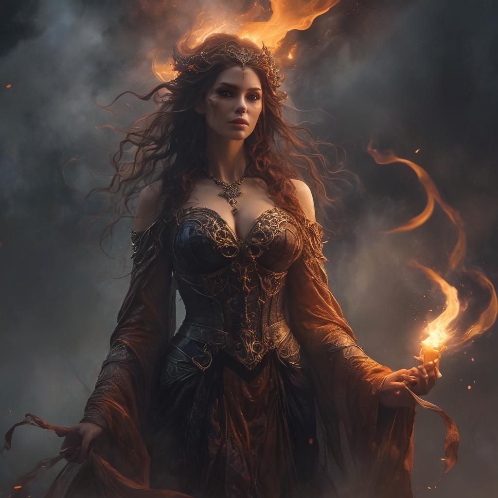 Enchantress Summons Halloween Magic in Dark Fantasy Art