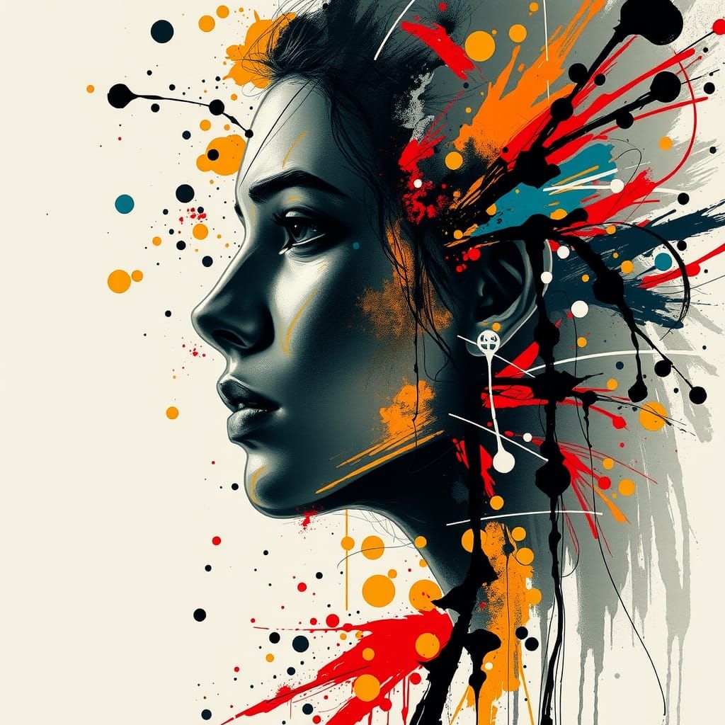 Expressive Abstract Portrait with Dynamic Ink Pattern