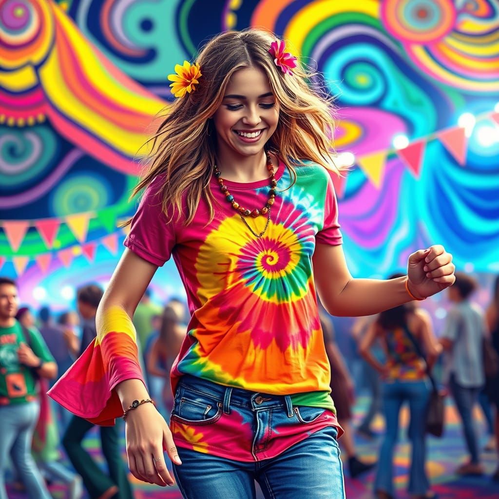 Psychedelic Teen at a Hippie Festival