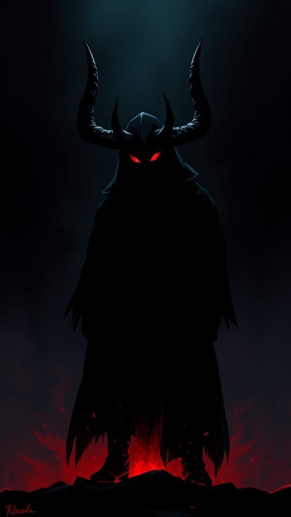 Dark Silhouette Demon with Piercing Red Eyes