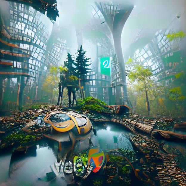 Fog-Shrouded Futuristic City Abandoned to Nature