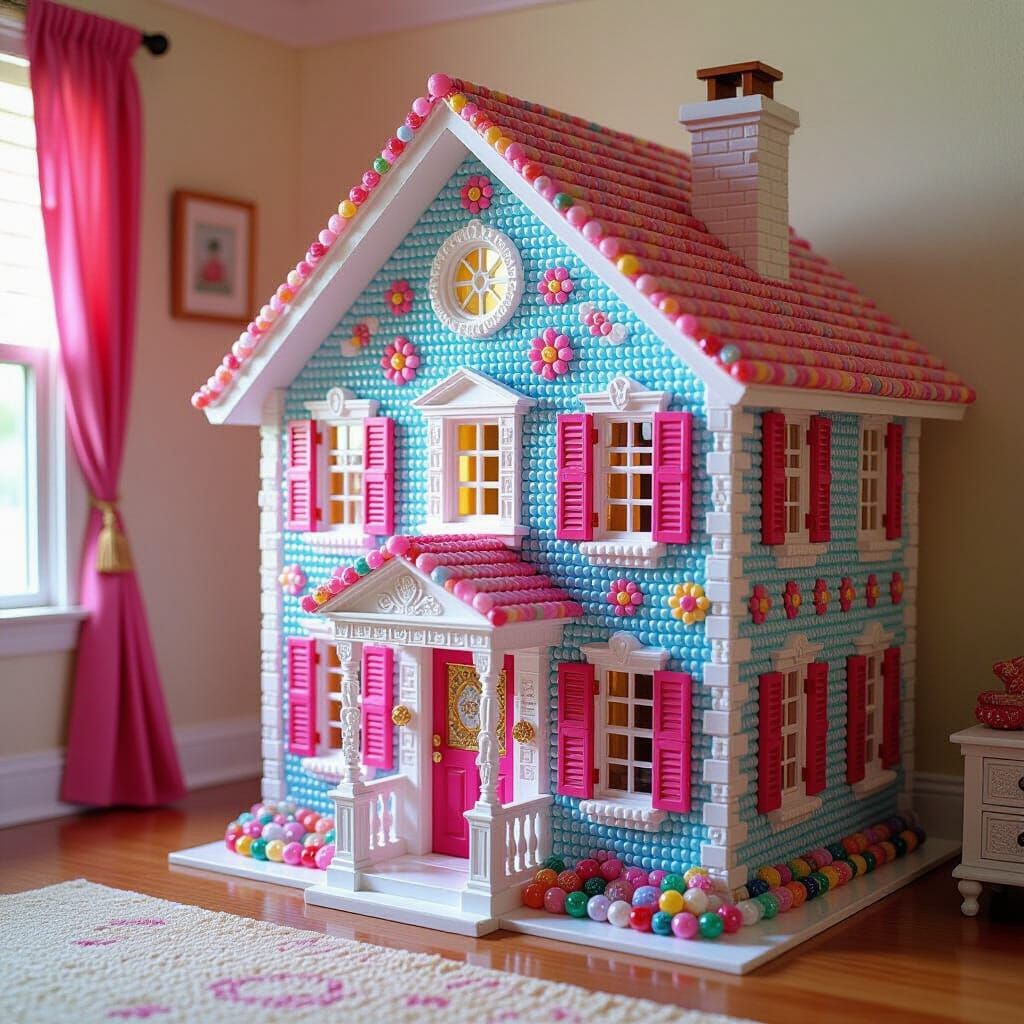Intricate Bead Art Barbie House Design