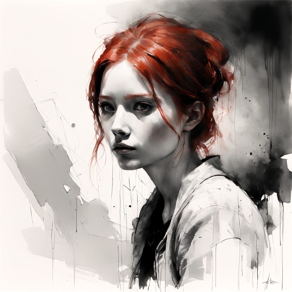Redhead in Charcoal Sketch Style