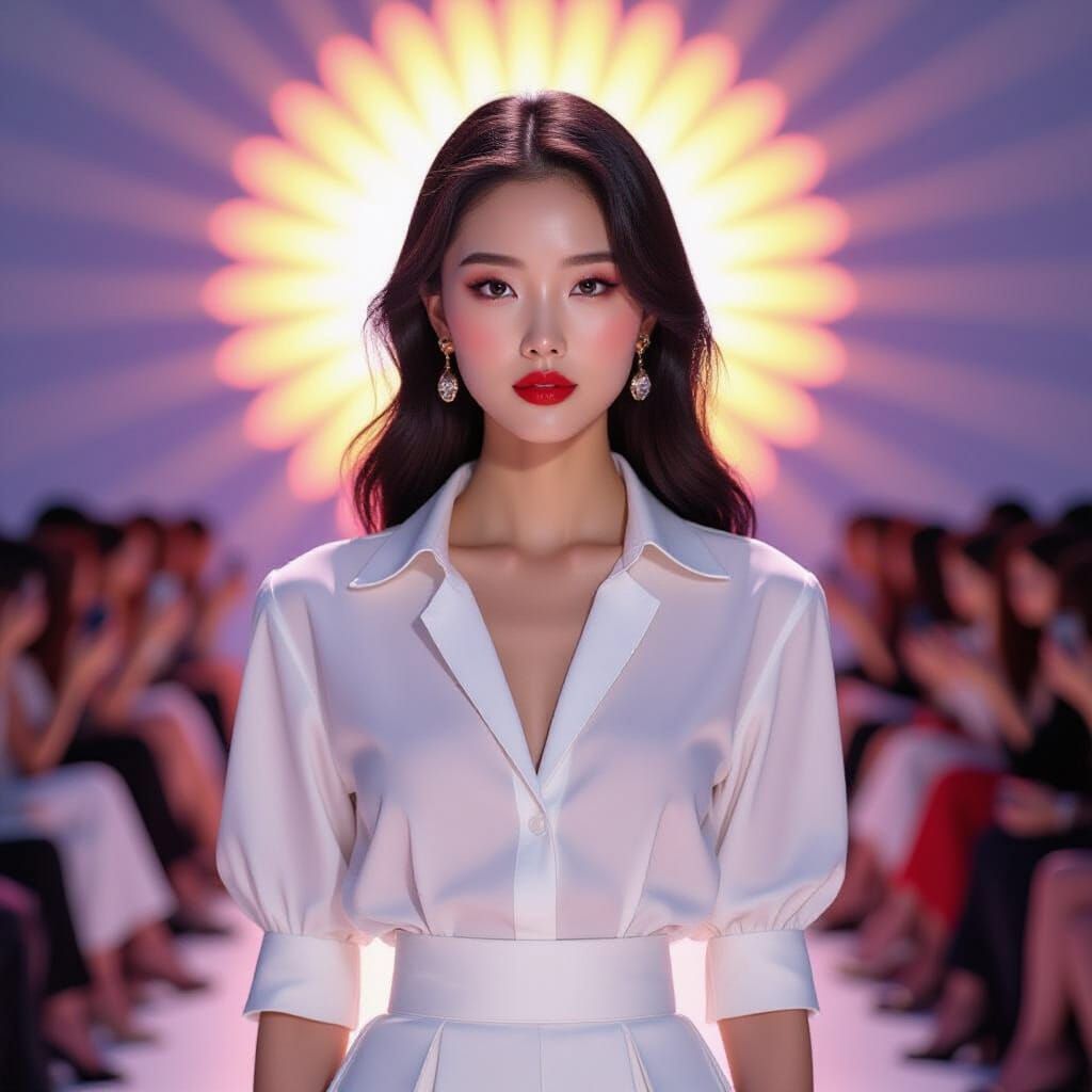 Korean Model on Runway in Pixar-Inspired 3D Art