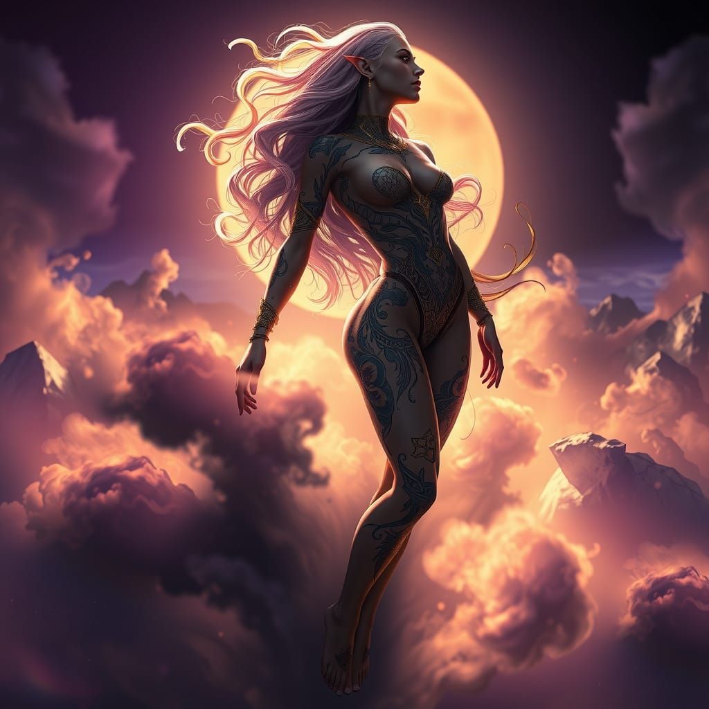 Mystical Elf Emerges from Smoke, Digital Art