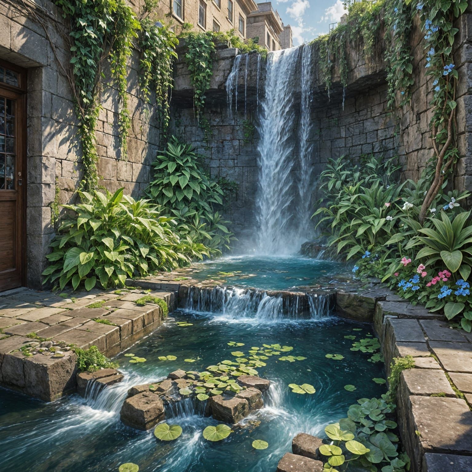 Cascading Waterfall 3D Street Art Illusion