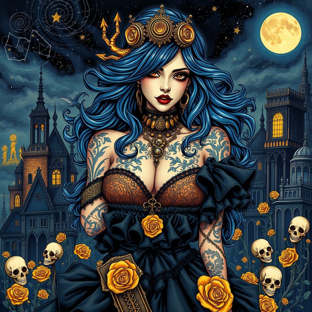 Gothic Steampunk Goddess with Ethereal Aura