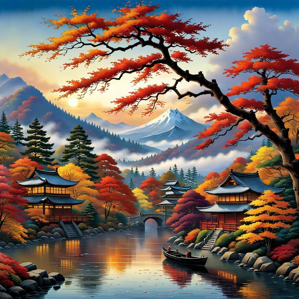 Autumnal Splashscreen Artwork in Ukiyo-e Style