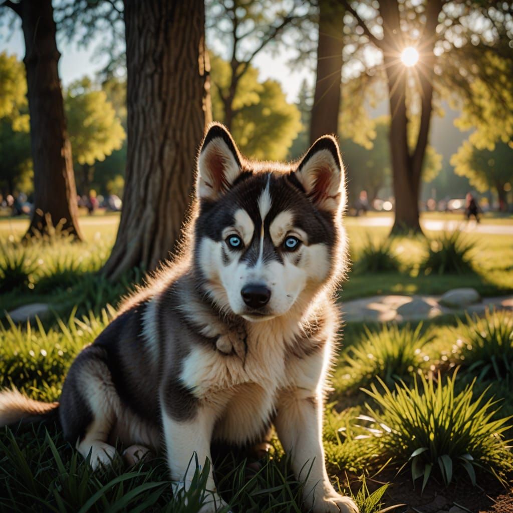 Angelic Husky Puppy in Golden Hour