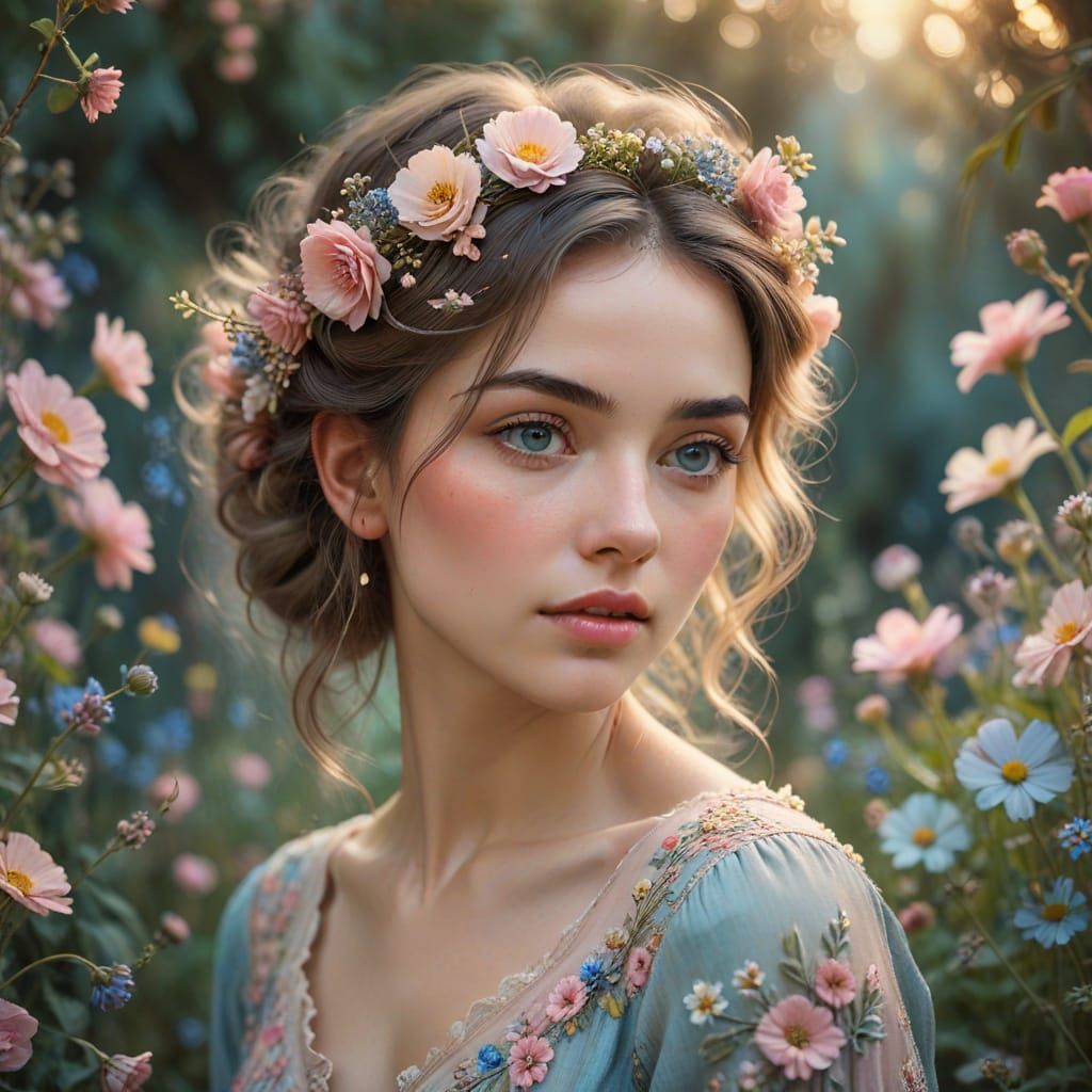 Romantic Whimsy: Shabby Floral Girl in Soft Focus