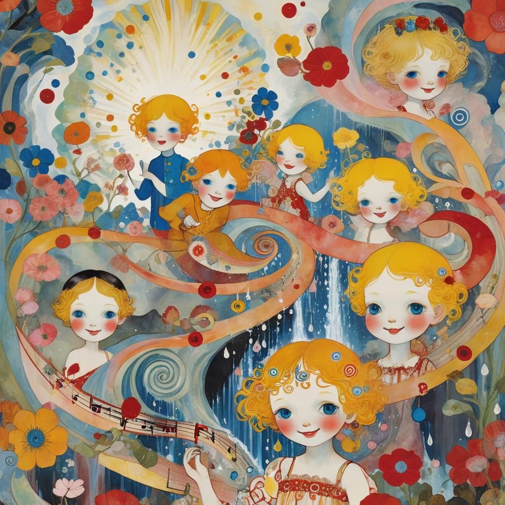 Surreal Garden Scene with Mandelbrot Treble Clef