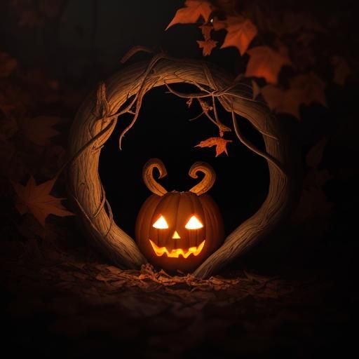 Eerie Jack o' Lantern Aglow in Autumnal Scene
