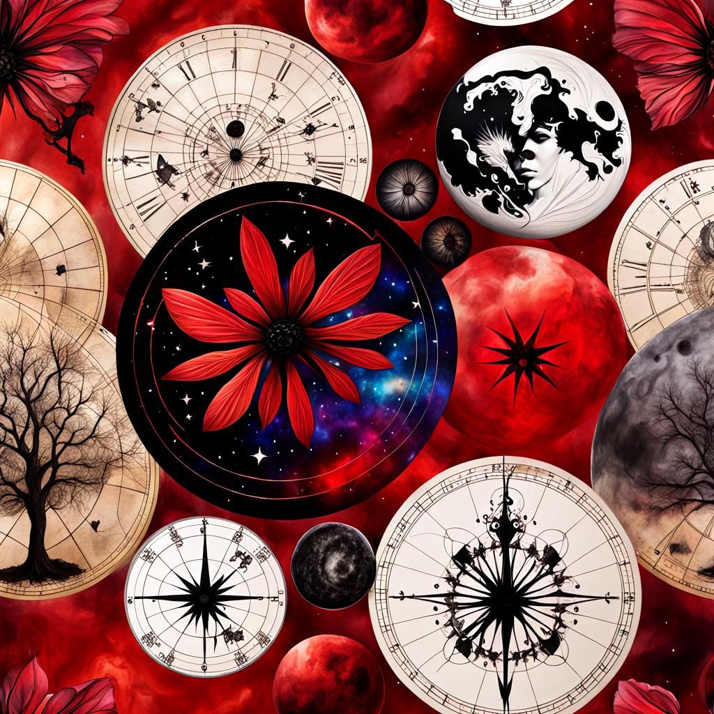 Eerie Red Fairy Orchard in Alcohol Ink Style