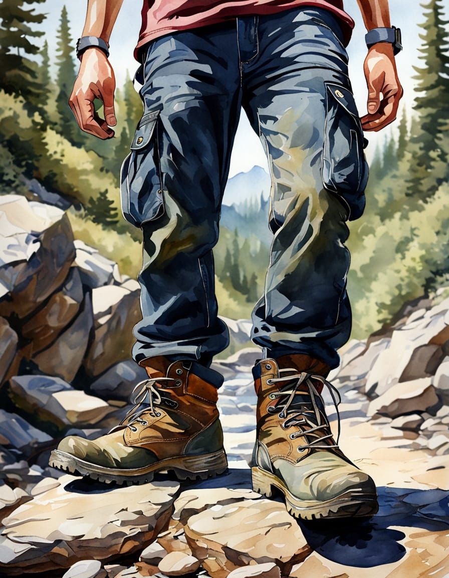 Vibrant Watercolor Hiking Boots Scene