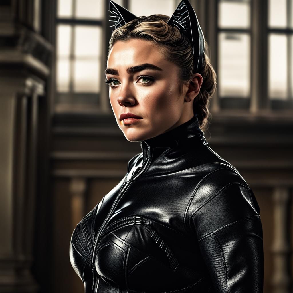 Hyperrealistic Catwoman Portrait with Florence Pugh