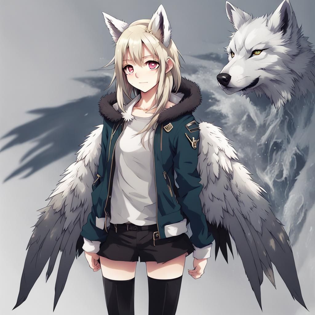 Anime Girl with Wolf Features and Wings