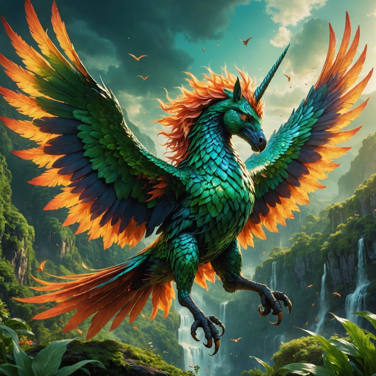 Firebird and Unicorn in a Green Eden