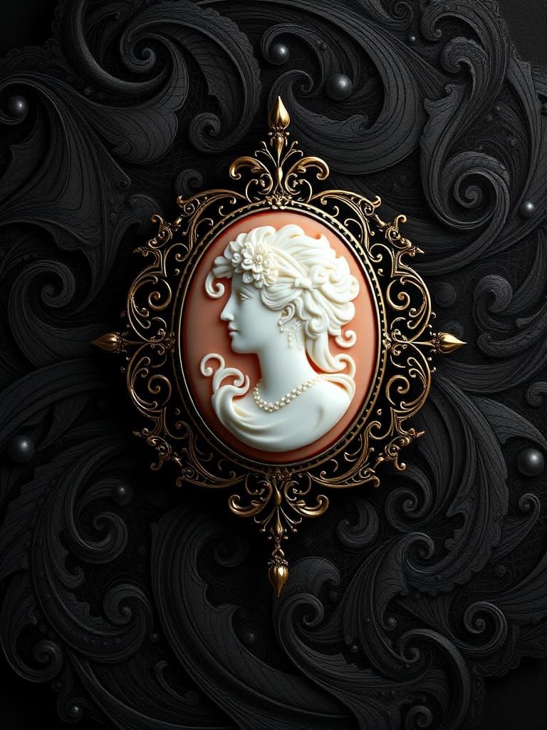 Ornate Cameo Brooch with Abstract Fractal Elements