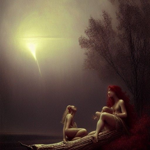 Ominous Comet Viewed by Fairies: Horror Art