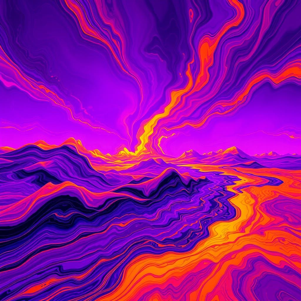 Vibrant Neo-Psychedelic Dreamscapes in Swirling Abstract Pat...