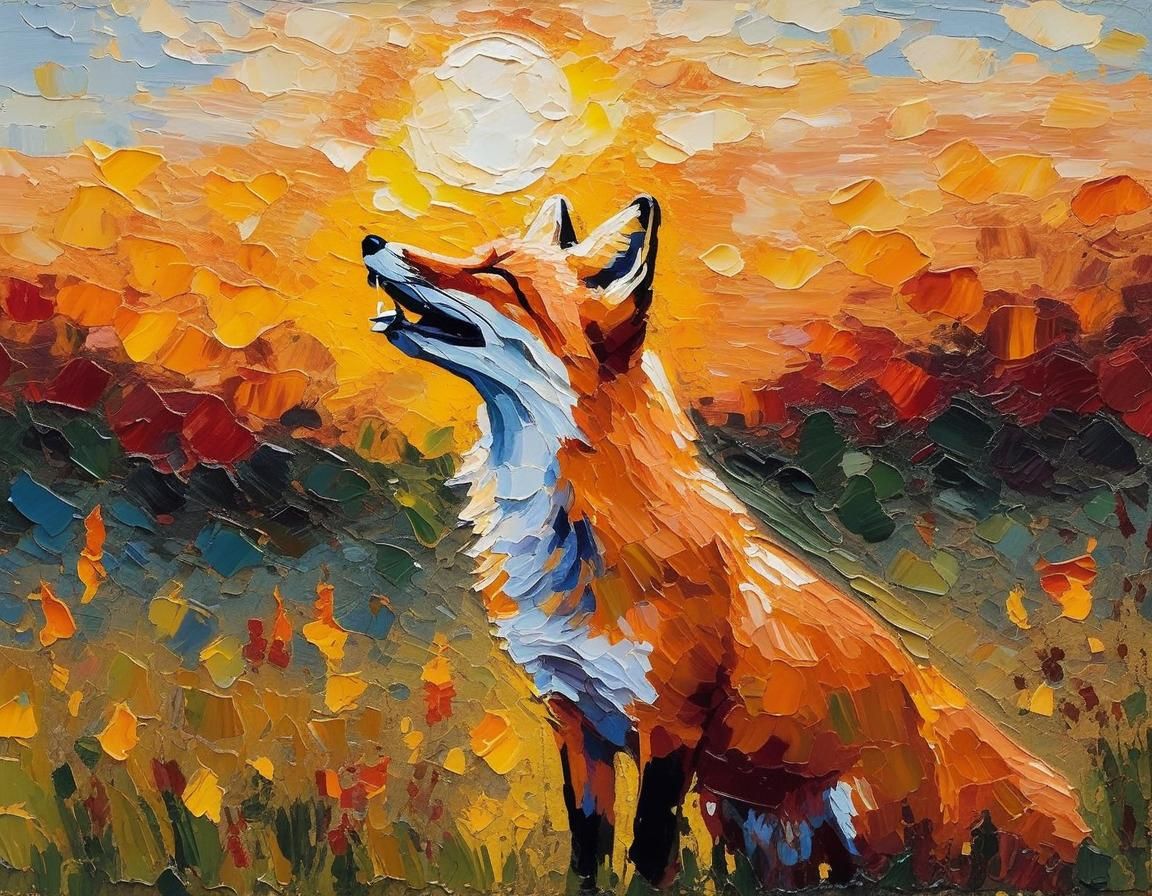 Fox Barking at Sunrise: An Impressionist Painting