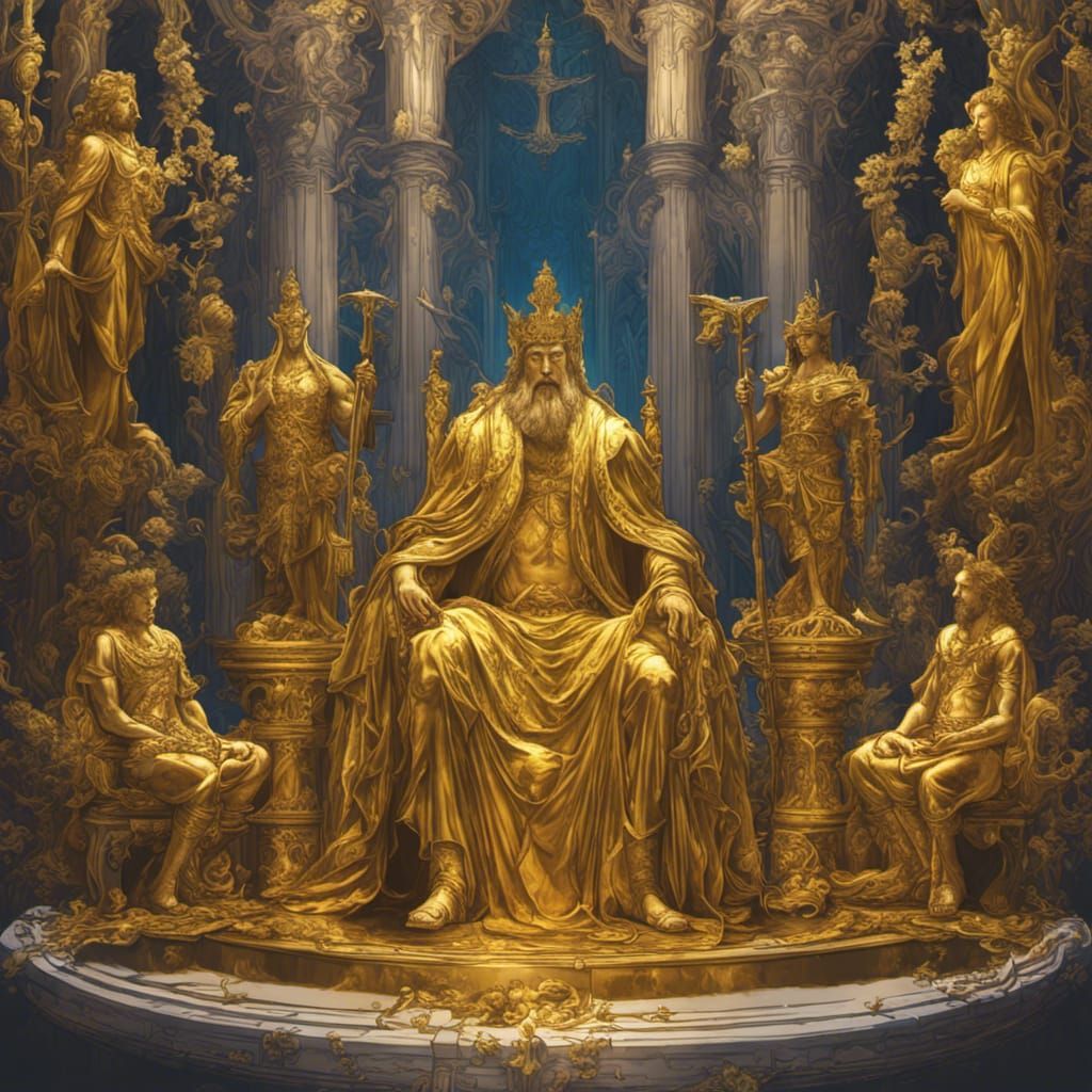 King Midas Surrounded by Golden Statues