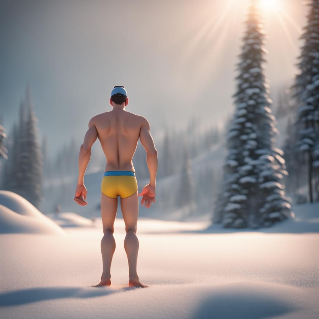 Cartoon Man Freezing in Snow, Digital Art