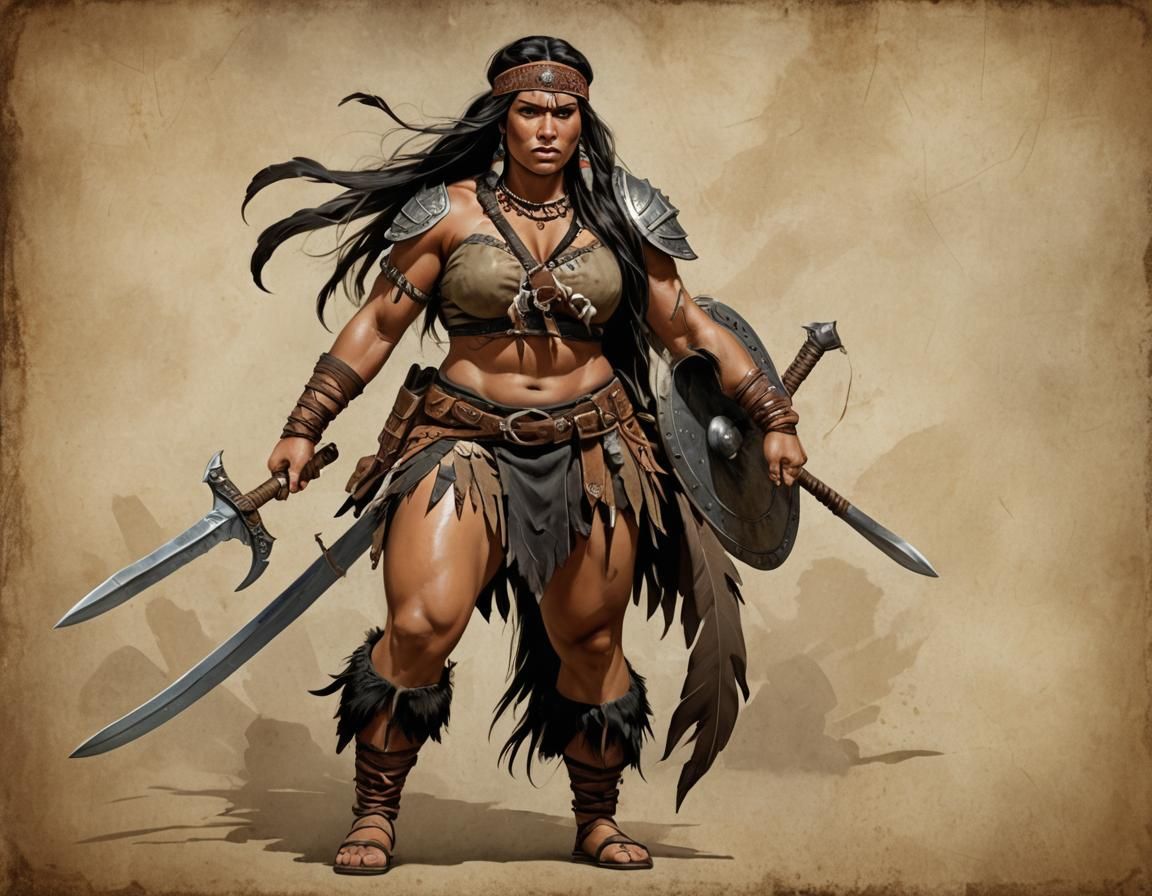 Curvy Barbarian Warrior Girl Portrait in Gobi Desert