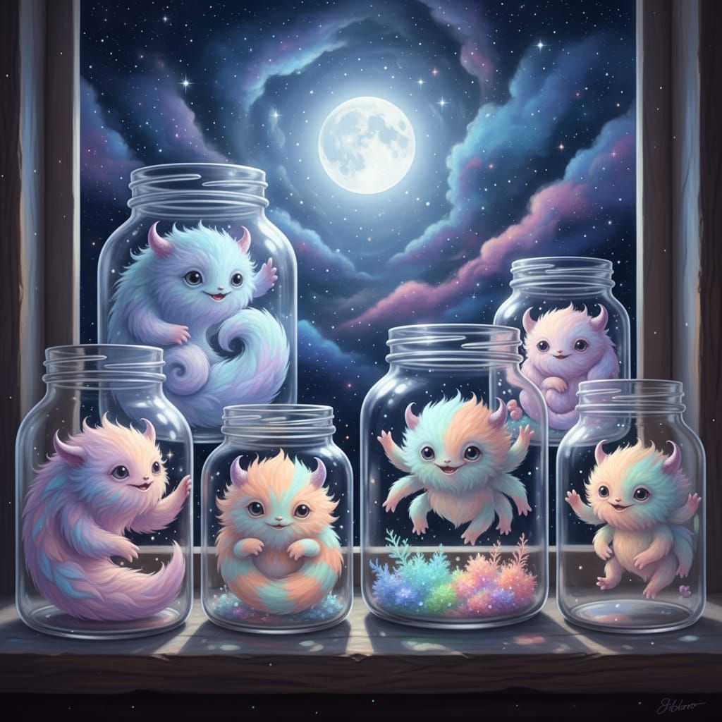 Whimsical Pastel Monsters in Glass Jars