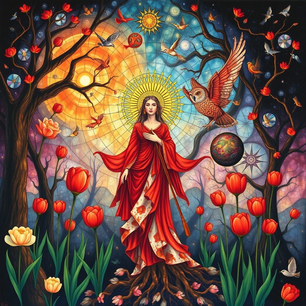 Psychedelic Goddess Utopia in Hieronymus Bosch Style