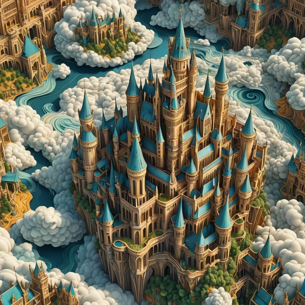 Hogwarts Castle Fractal String Art in Surreal Style