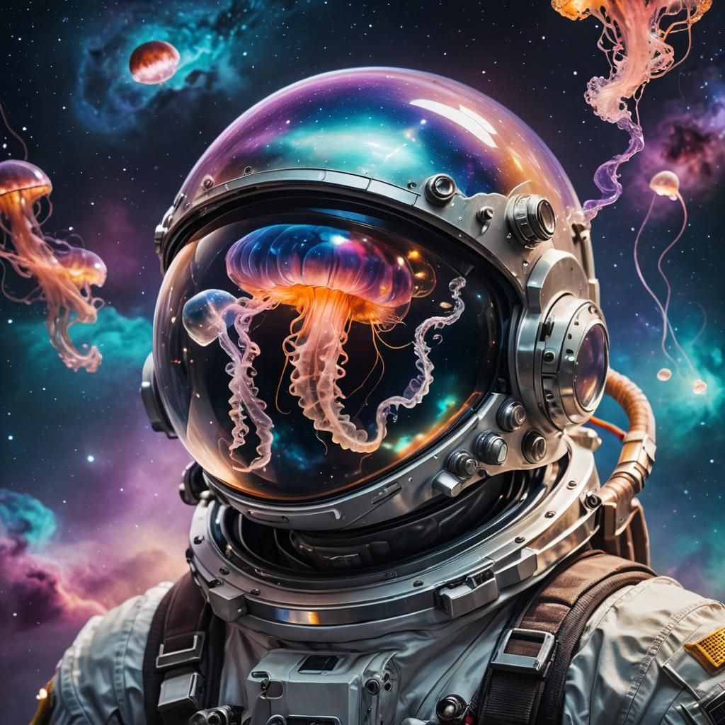 Surreal Sci-Fi Portrait: Jellyfish Astronaut in Helmet