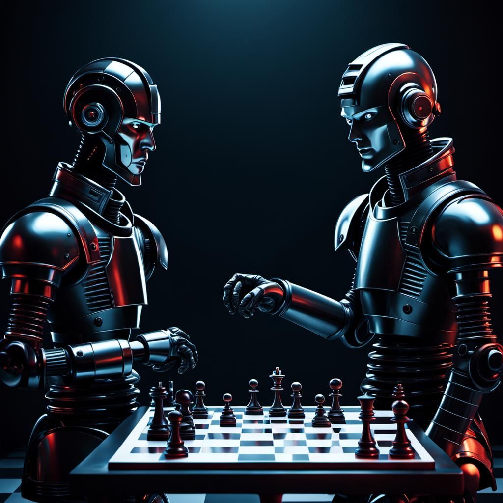 Cyborgs Playing Chess in Edgy Cartoon Style
