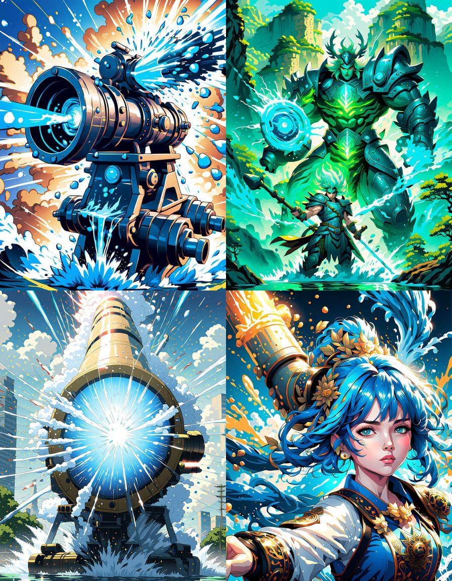 Aqueous Cannon in Vibrant Anime Style