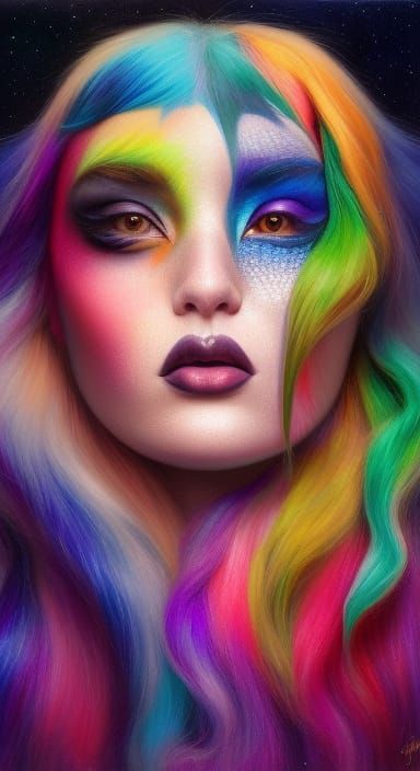 rainbow hair with tiger eyes