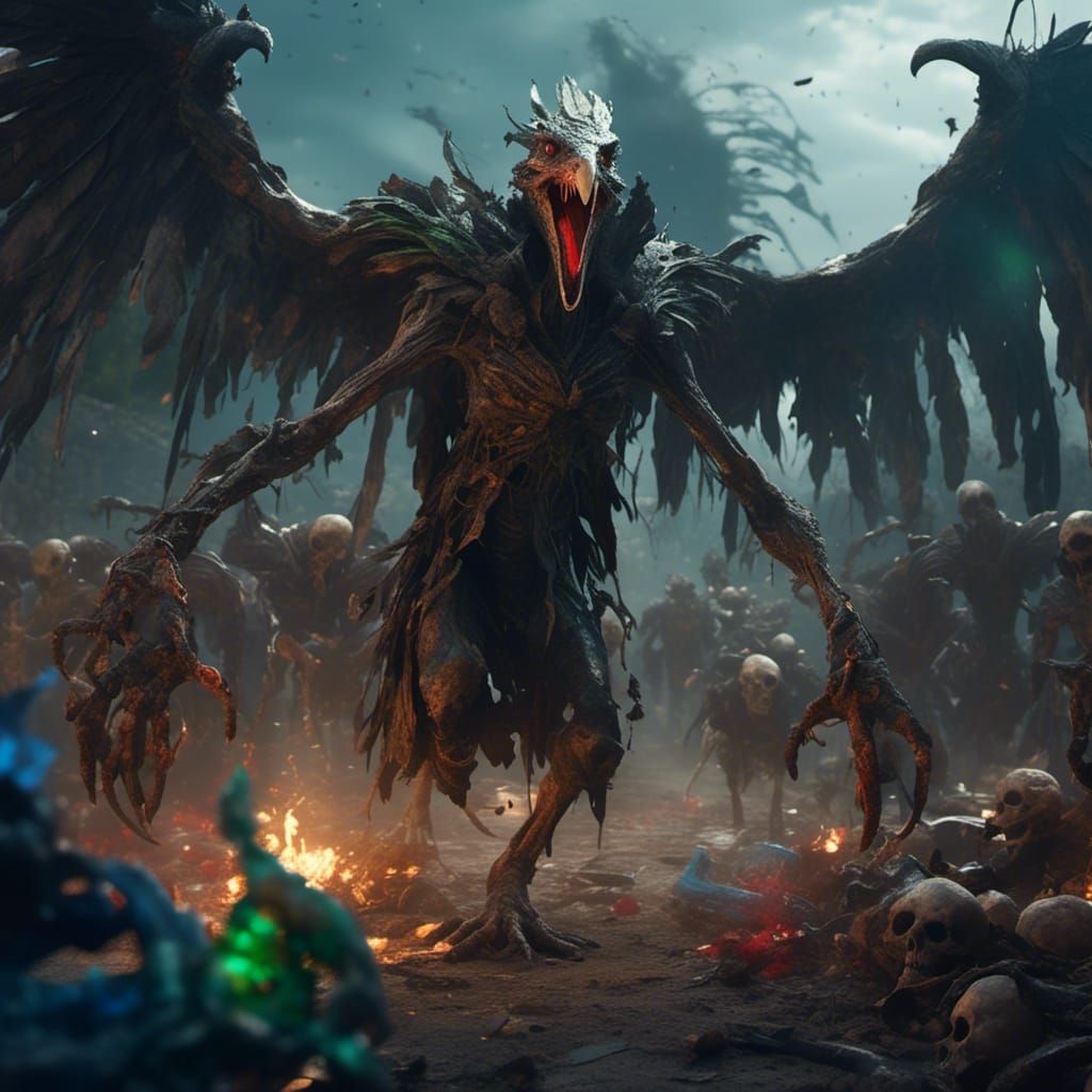 Zombie Aarakocra with Bone Sickles in 3D Style