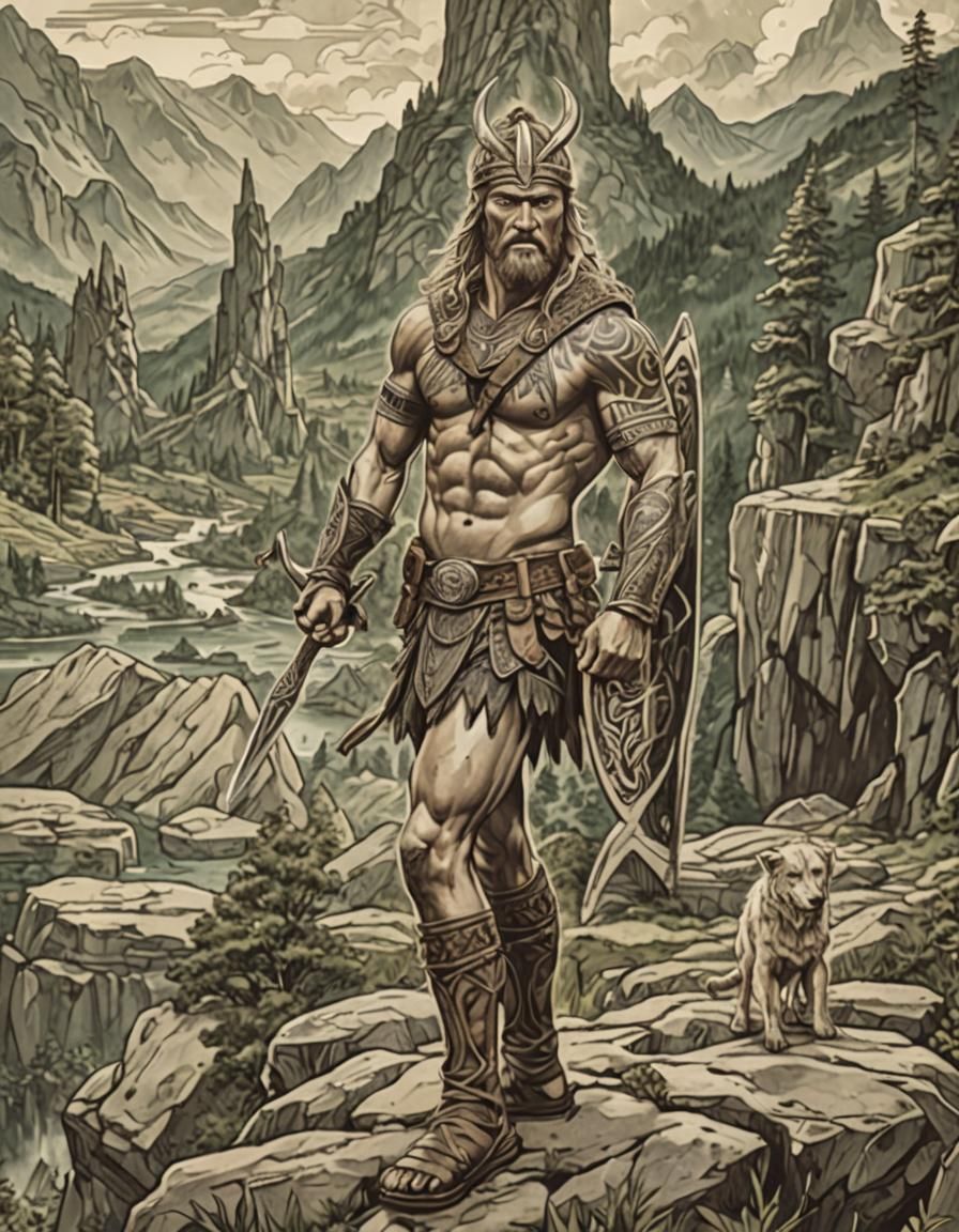 Norse Warrior Triumphant in Wilderness, Hyperrealistic Art