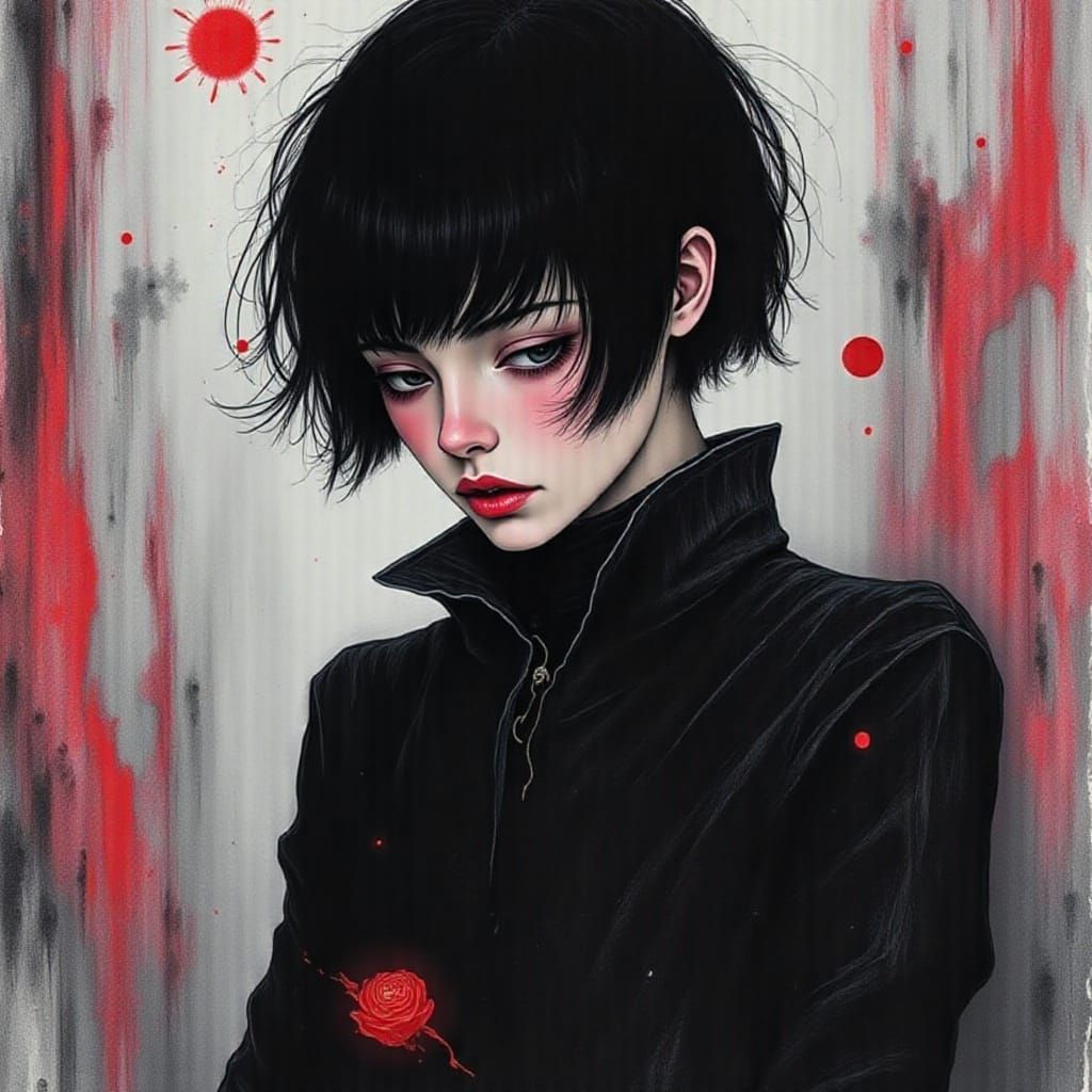 Dejected Woman in Darkwave Style with Painterly Textures