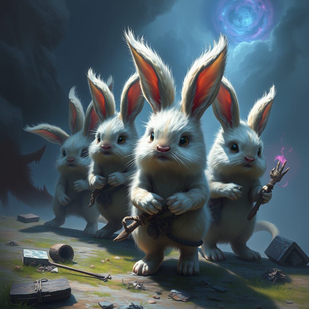 Fluffy Multiverse Travelers in Matte Painting Style