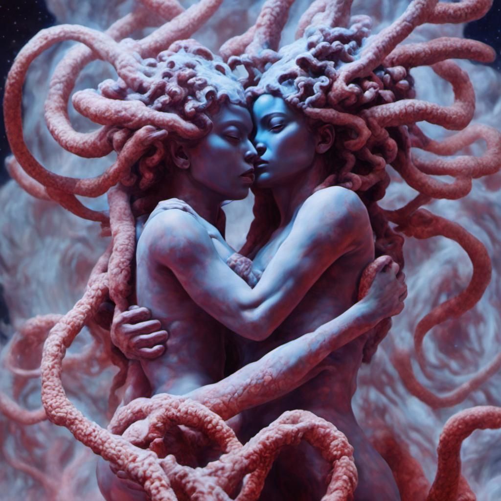 Kago Medusa Warriors Embrace in Bio Art Experiment