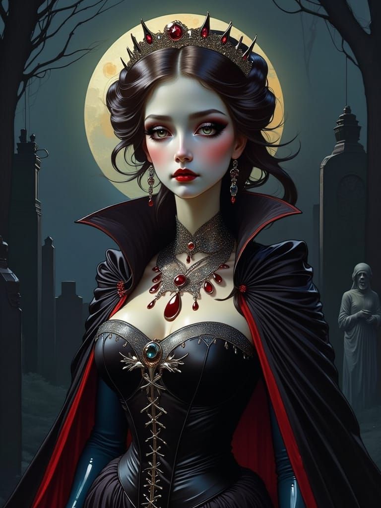 Ethereal Vampire Queen in Art Nouveau Style