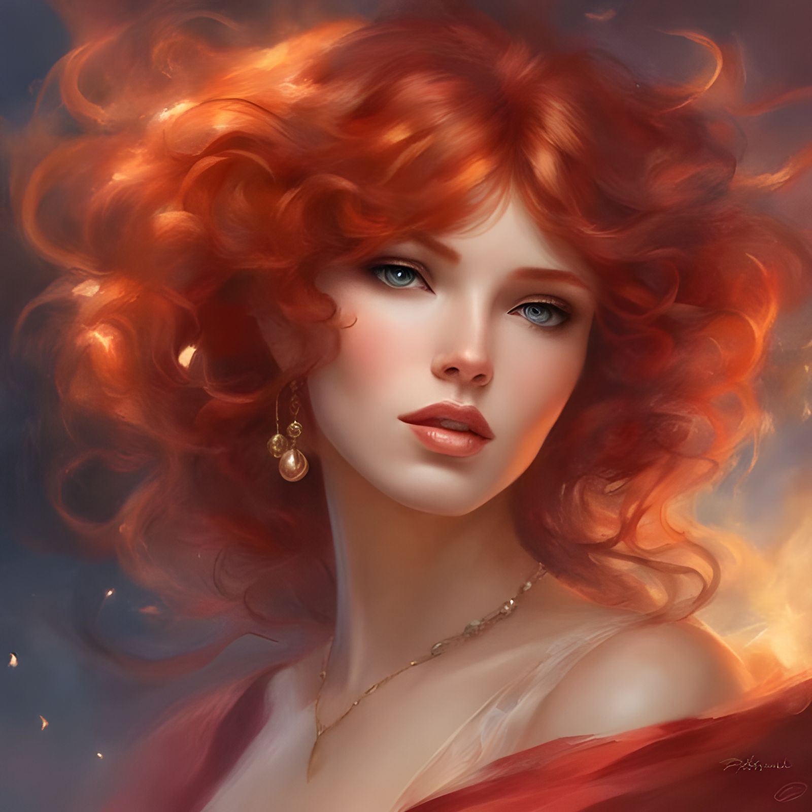 Mesmerizing Red-Haired Beauty in Royo Style