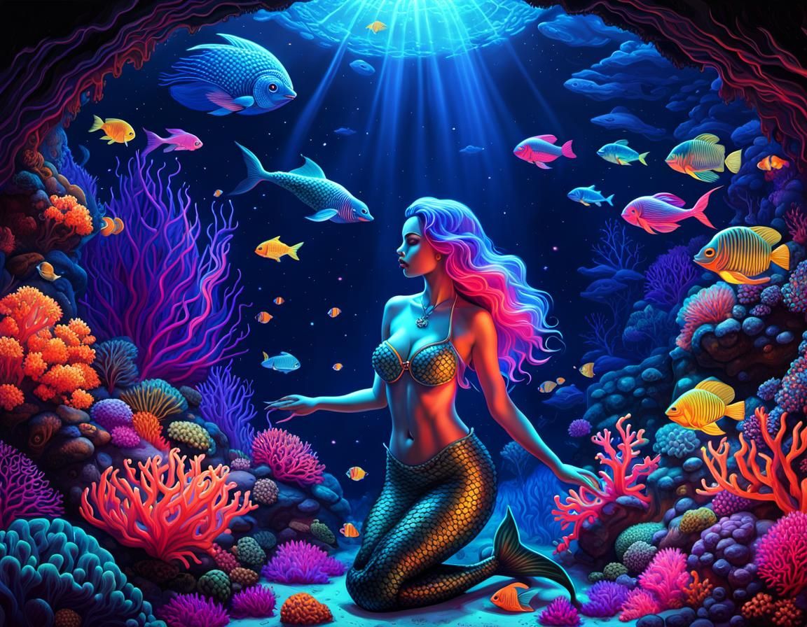 Neon Mermaid's Locker: A UV Black Light Painting