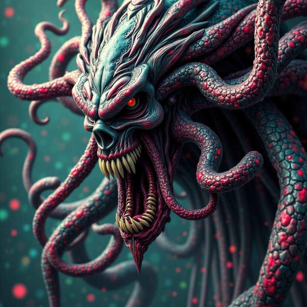Cthulhu Emerges from the Abyss in a Cyberpunk Style