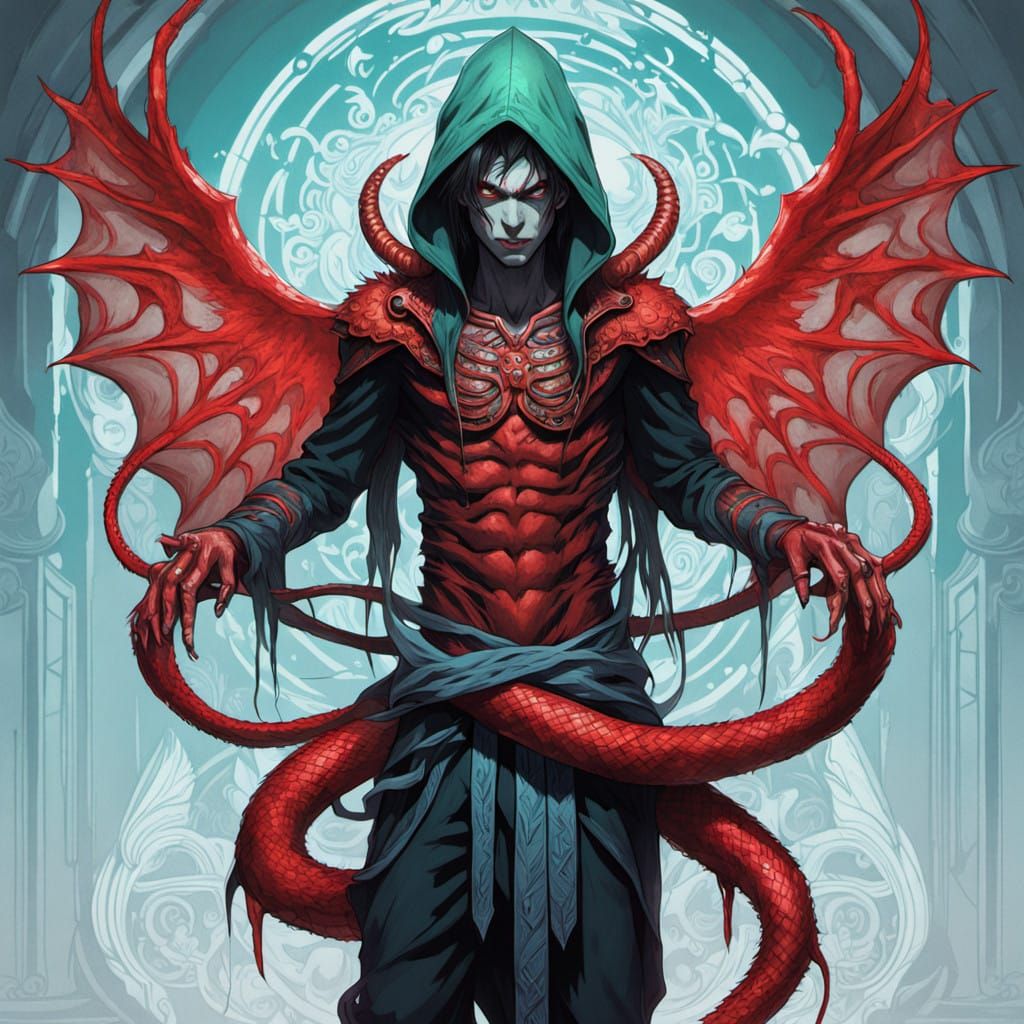 Cyberpunk Deity in Junji Ito Style