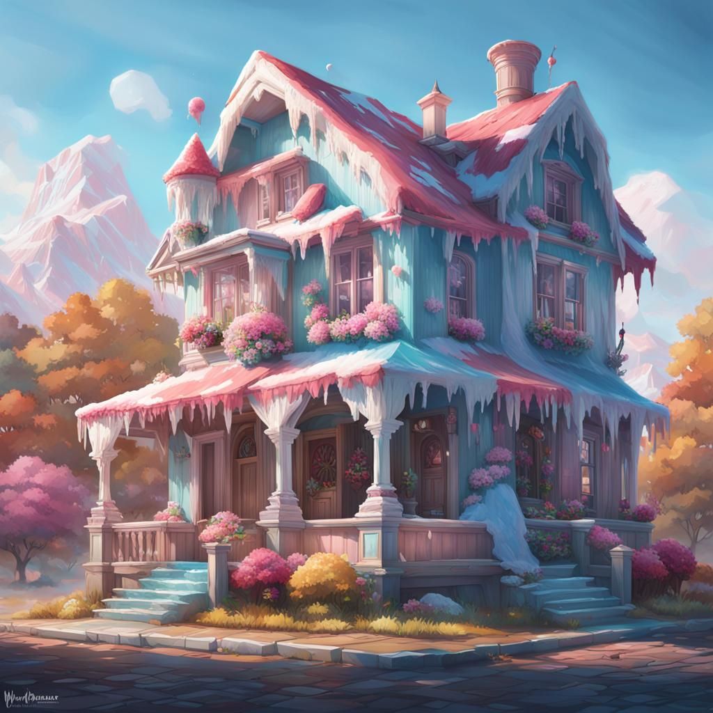 Ice Cream House Portrait in Art Nouveau Style