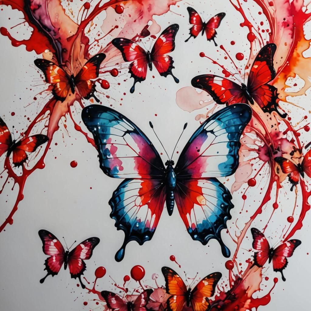 Psychedelic Ink Butterfly in Alcohol Ink Style