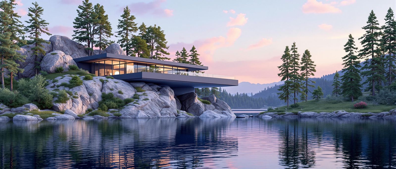 Sleek Modernist Lakeside Abode with Cantilevered Design